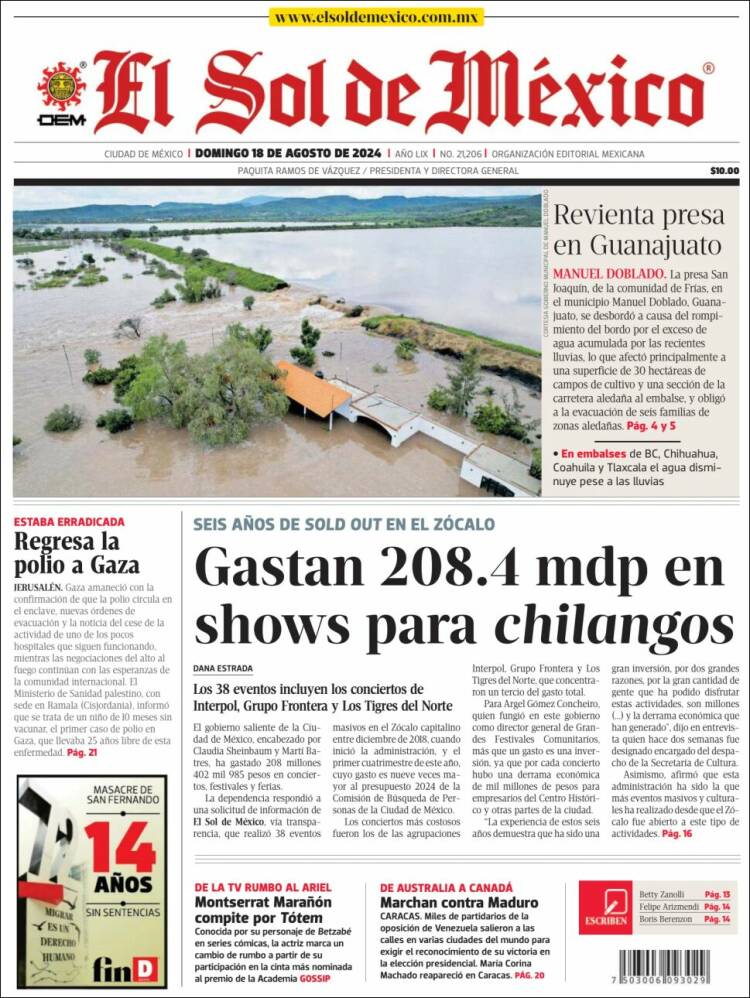 Portada de El Sol de México (México)