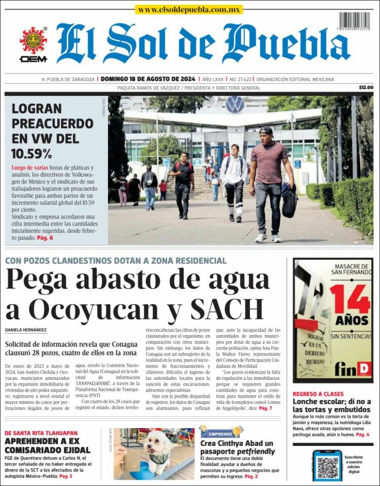 Portada de El Sol de Puebla (México)