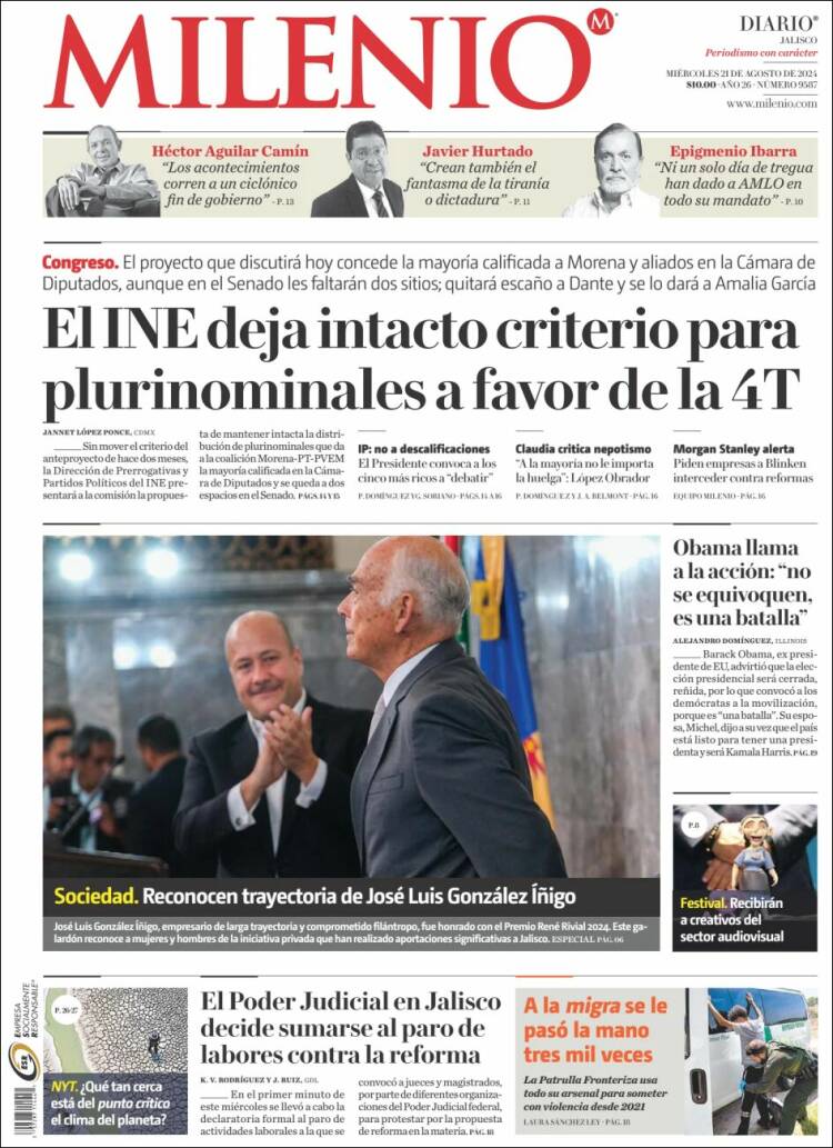 Portada de Milenio - Jalisco (México)