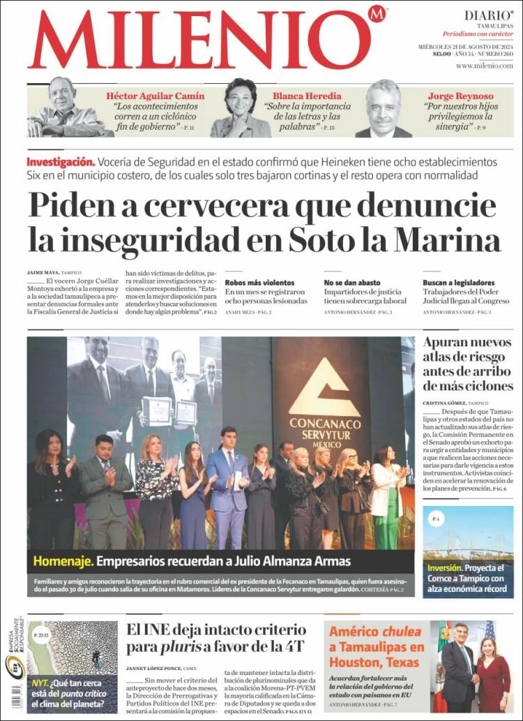 Portada de Milenio - Tamaulipas (México)