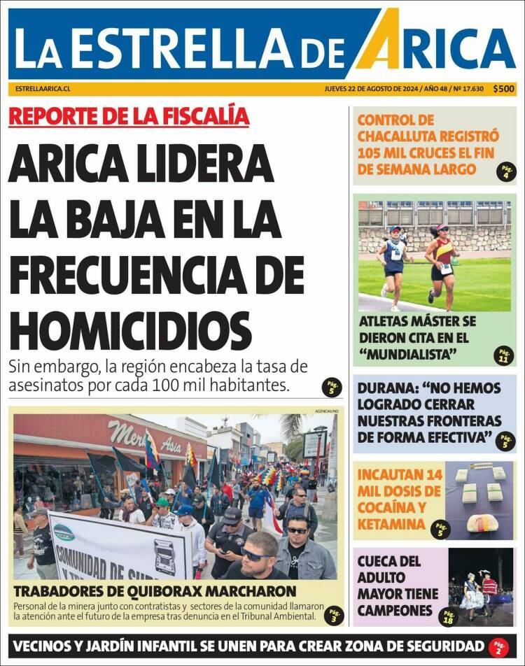Portada de La Estrella de Arica (Chile)