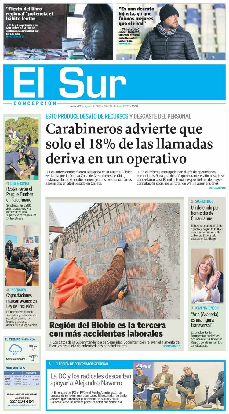 Portada de El Sur (Chile)