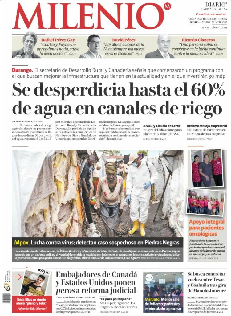 Portada de Milenio - Laguna (México)