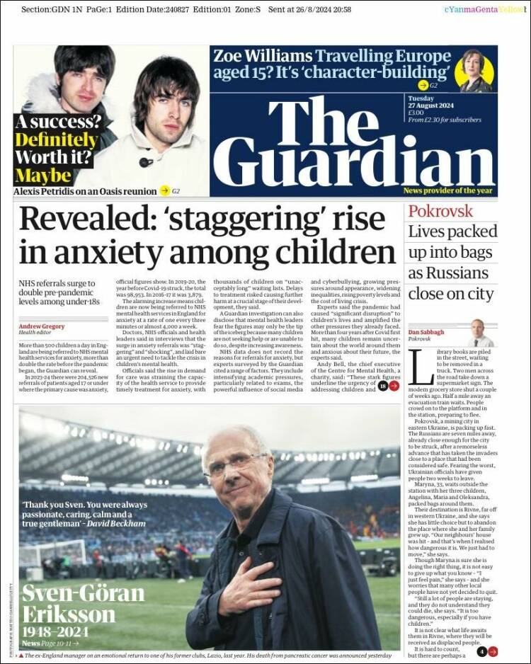 Portada de The Guardian (Reino Unido)