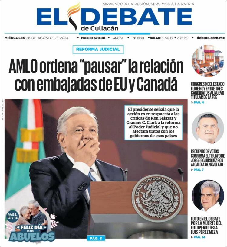 Portada de El Debate de Culiacán (México)