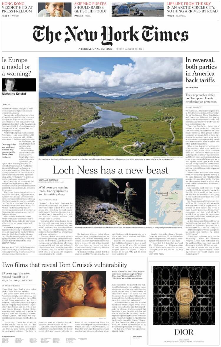 Portada de International New York Times (Europa)
