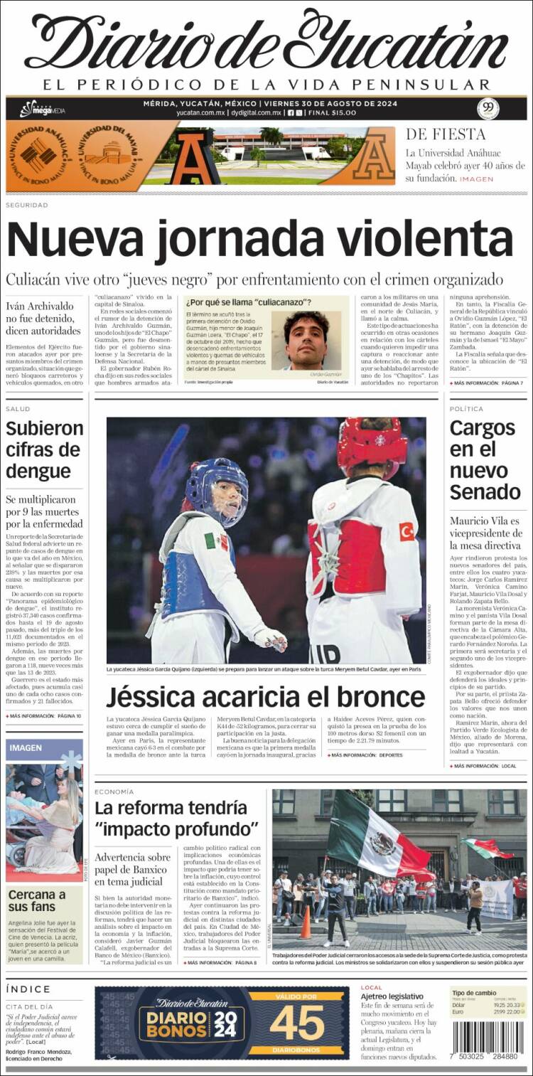 Portada de Diario de Yucatán (México)