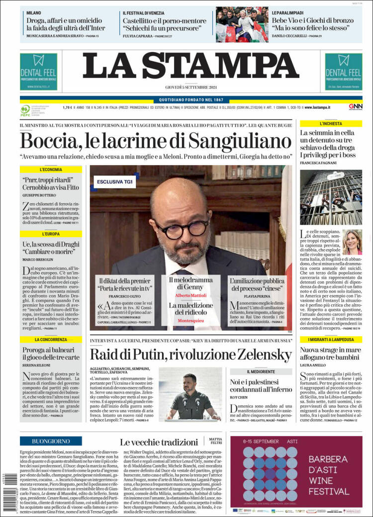Portada de La Stampa (Italia)