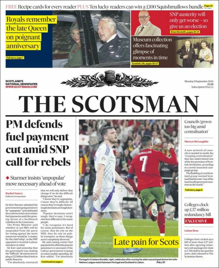 Portada de The Scotsman (Reino Unido)