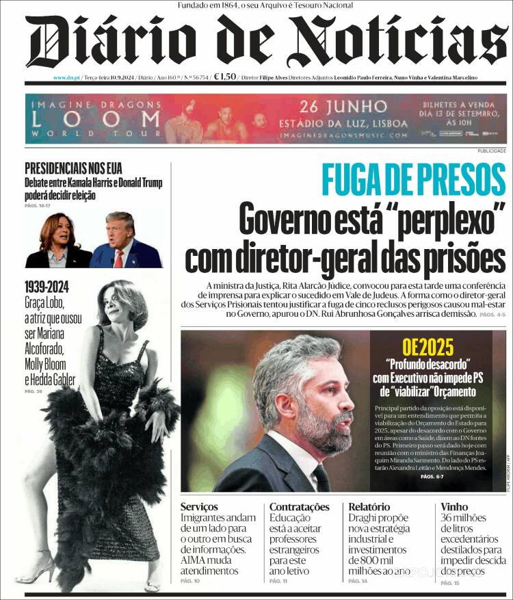 Portada de Diário de Noticias (Portugal)