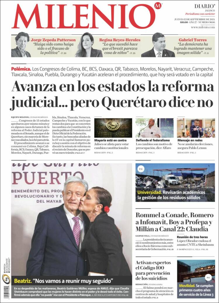 Portada de Milenio - Jalisco (Mexique)