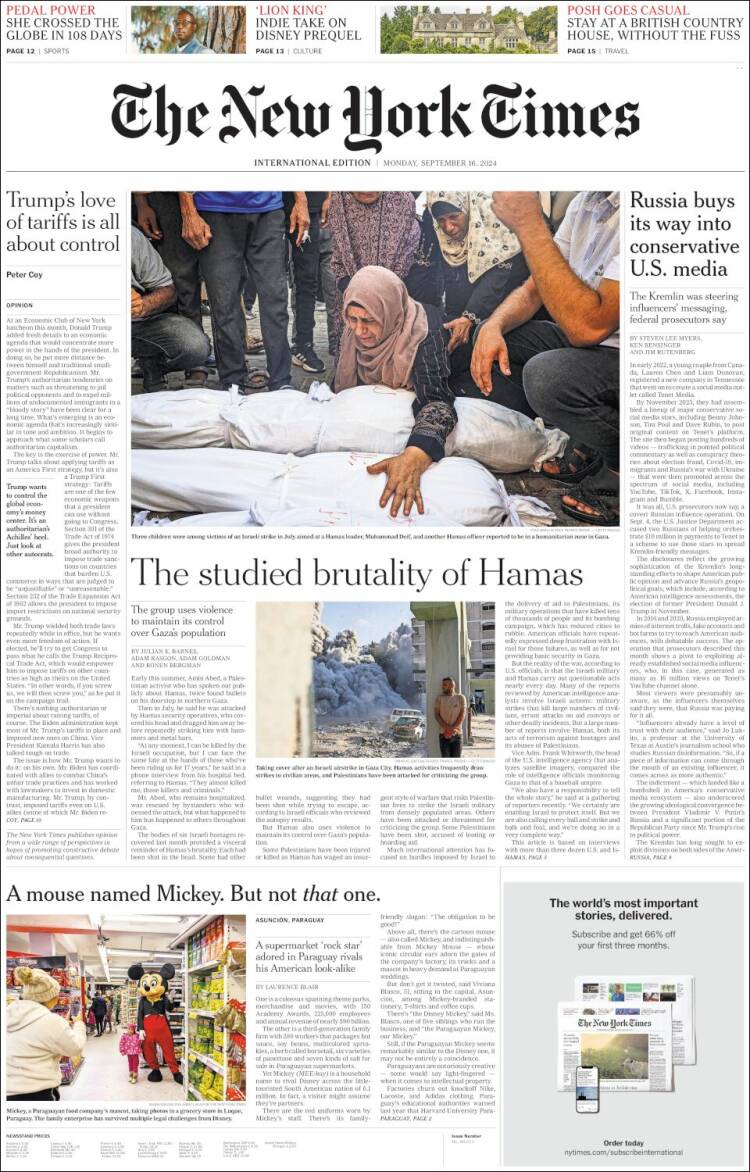 Portada de International New York Times (Europa)