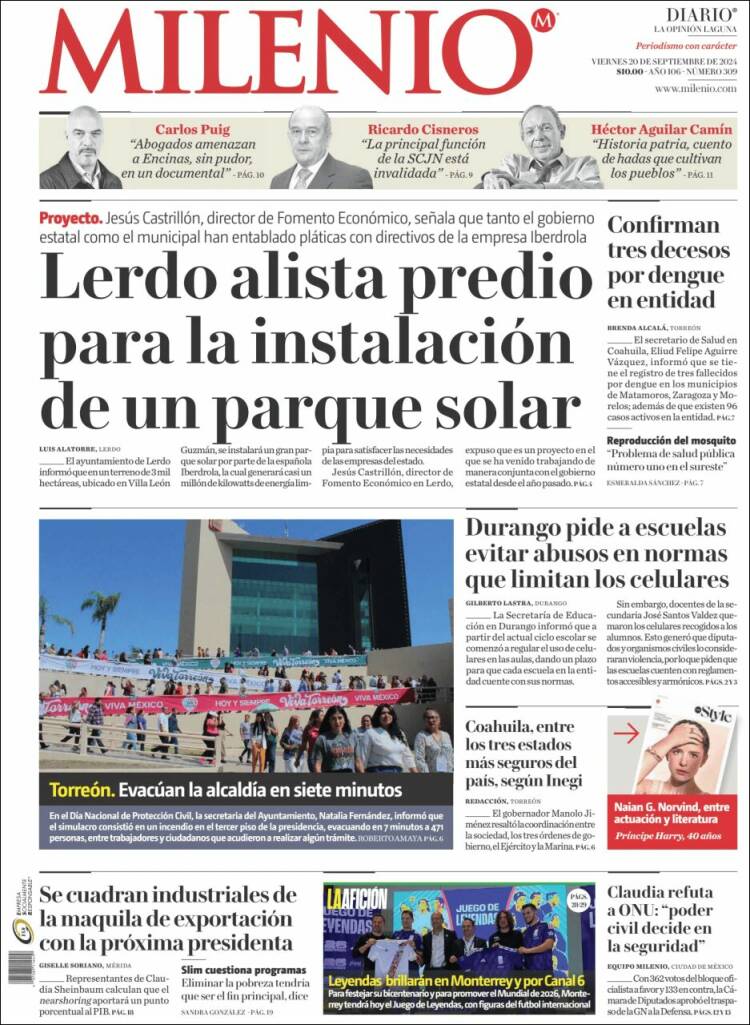 Portada de Milenio - Laguna (México)