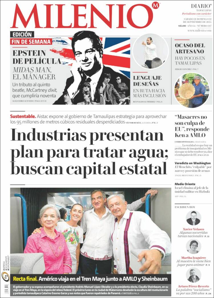 Portada de Milenio - Tamaulipas (México)