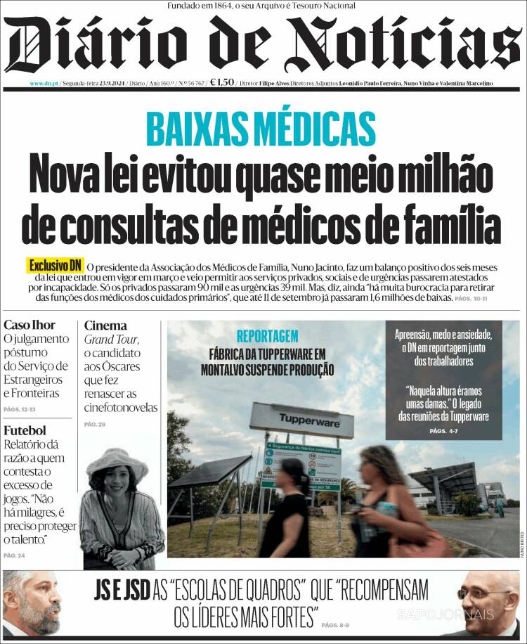 Portada de Diário de Noticias (Portugal)