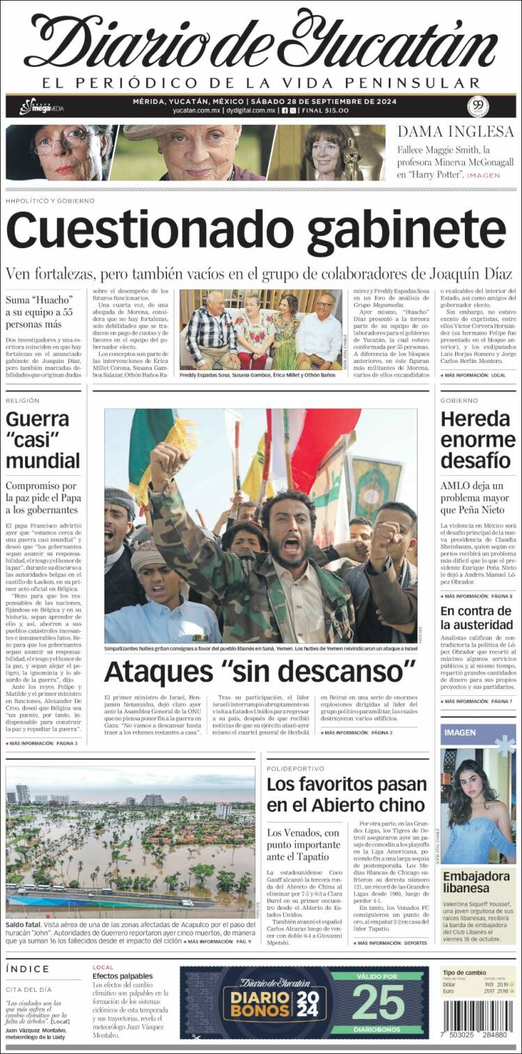 Portada de Diario de Yucatán (México)