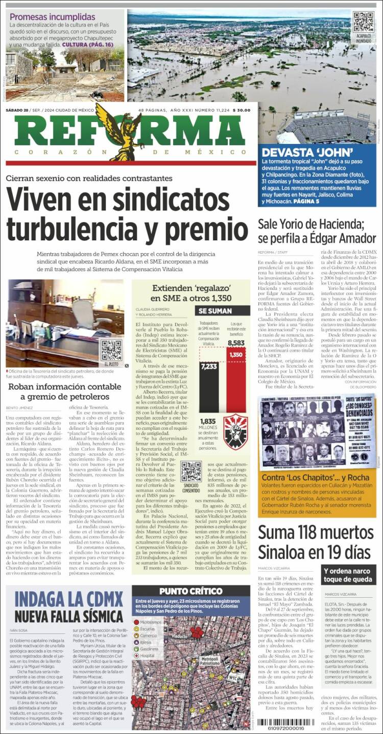 Portada de Reforma (México)