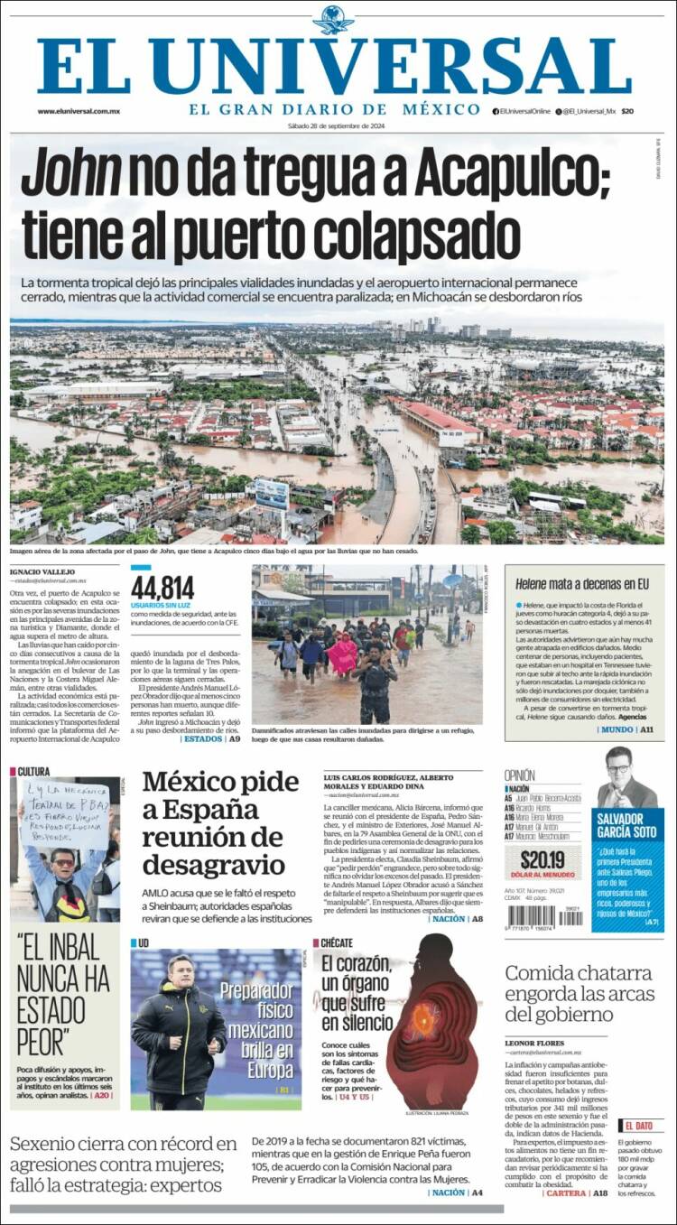 Portada de El Universal (México)