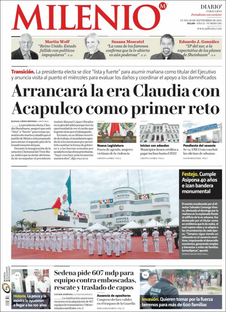 Portada de Milenio - Tamaulipas (México)