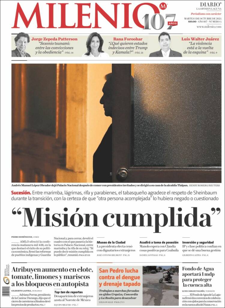 Journal Milenio Laguna Mexique Les Unes Des Journaux De Mexique