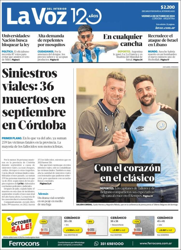 Portada de La Voz del Interior (Argentina)