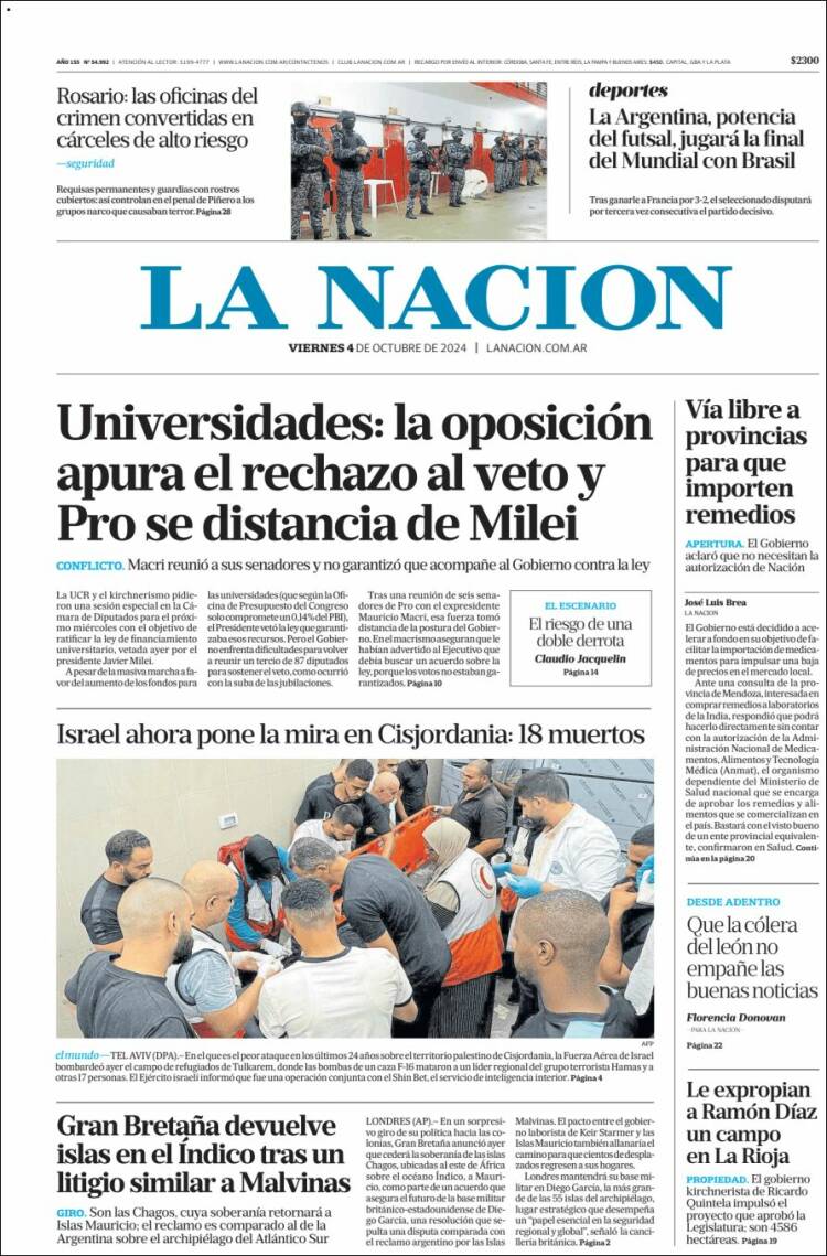 Portada de La Nación (Argentina)