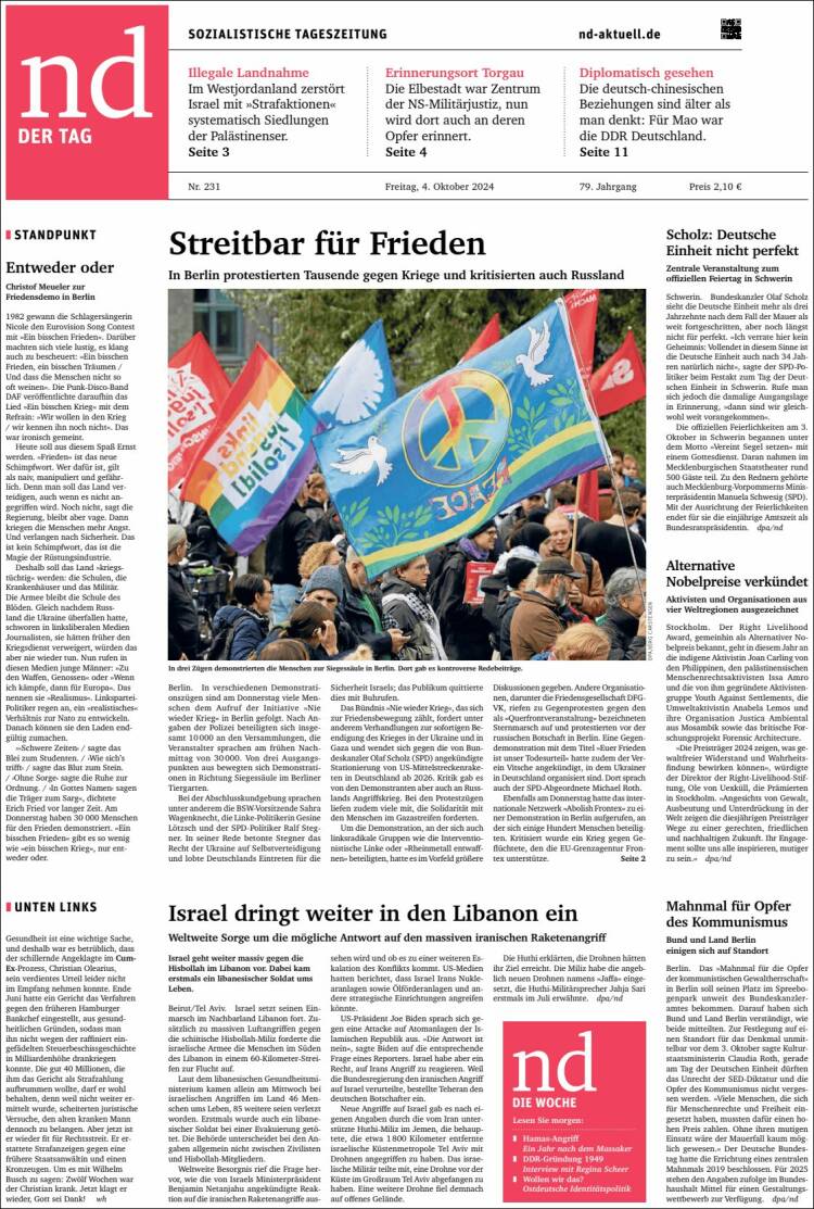 Portada de Neues Deutschland (Germany)