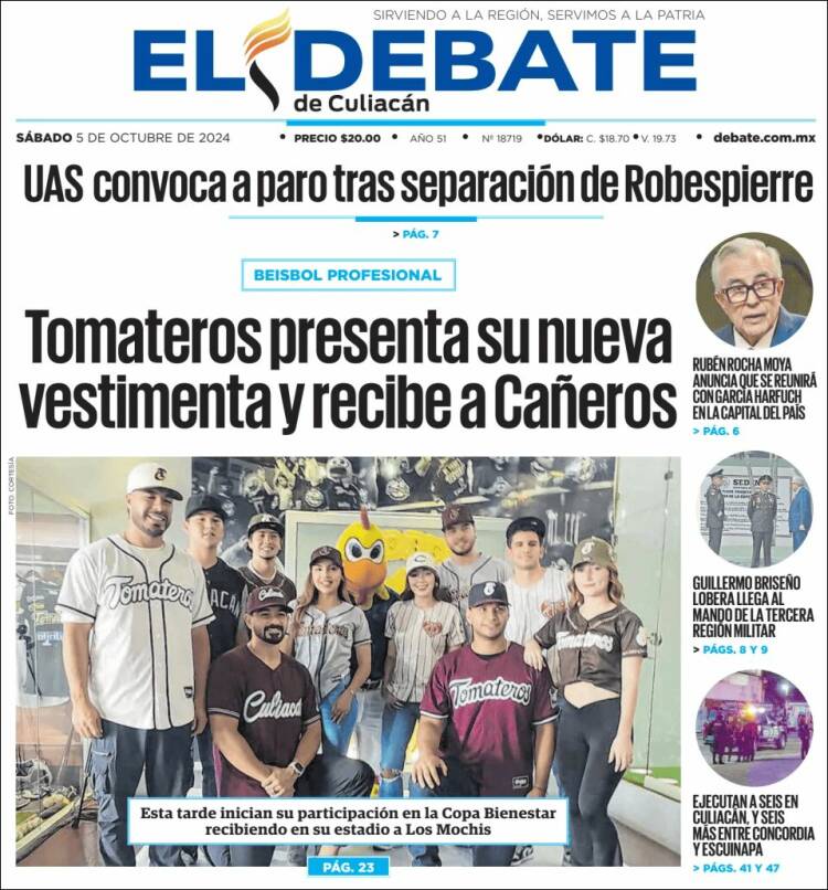 Portada de El Debate de Culiacán (México)