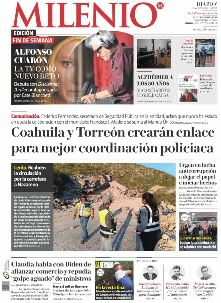 Portada de Milenio - Laguna (México)