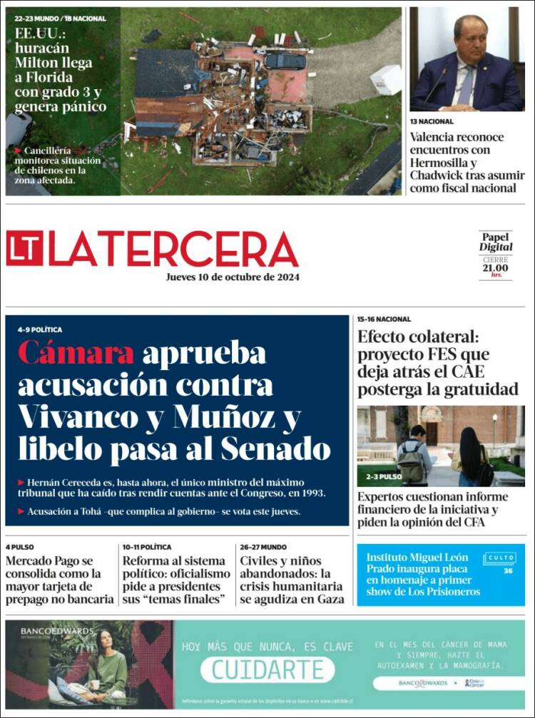 Portada de La Tercera (Chile)
