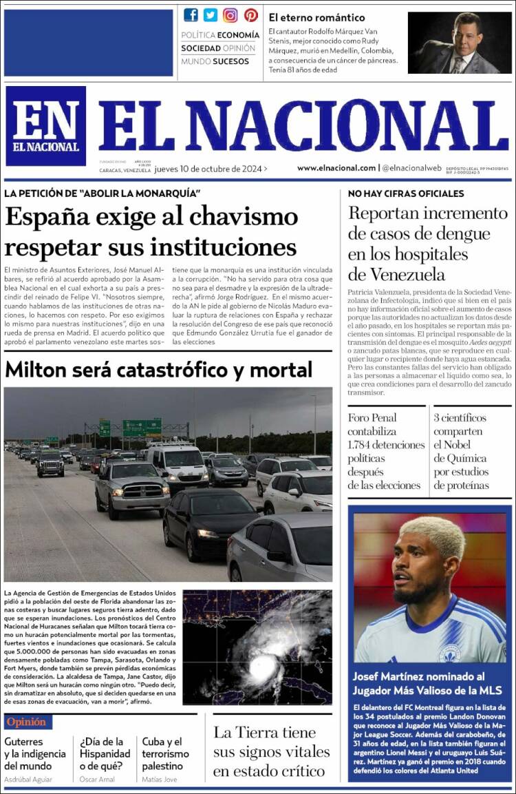 Portada de El Nacional (Venezuela)