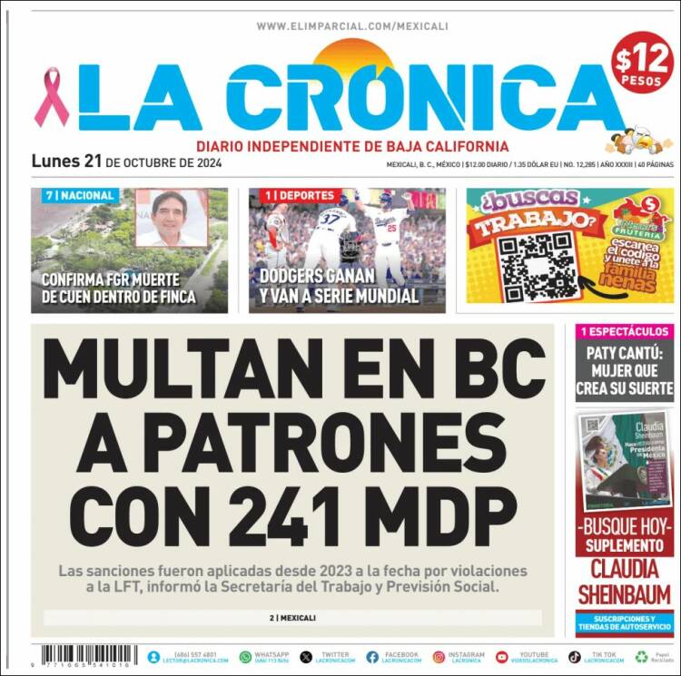 Portada de La Crónica de Baja California (México)