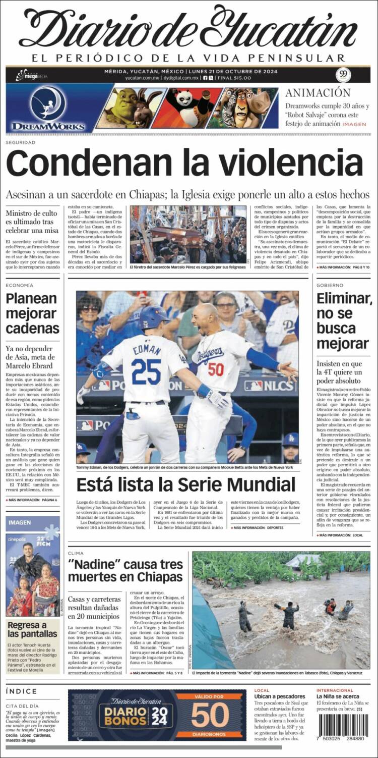 Portada de Diario de Yucatán (México)