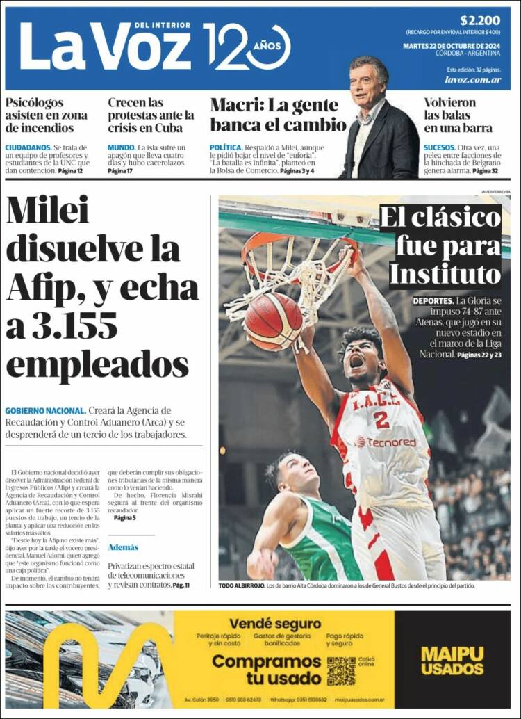 Portada de La Voz del Interior (Argentina)