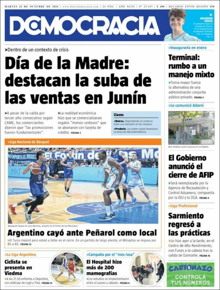 Portada de Diario Democracia (Argentina)