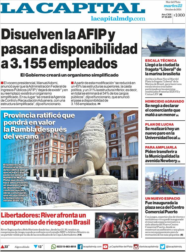 Portada de Diario La Capital - Mar del Plata (Argentina)