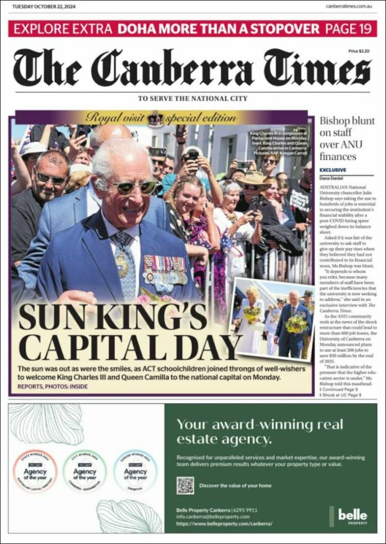 Portada de The Canberra Times (Australia)