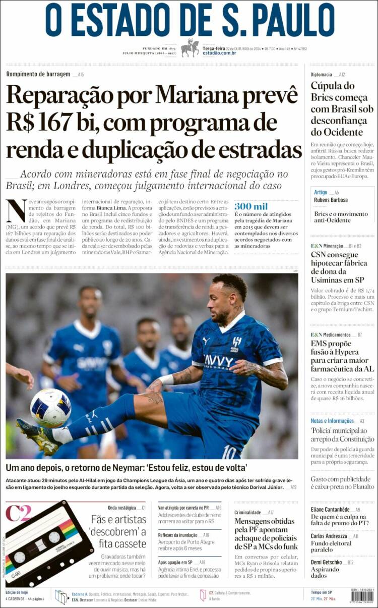 Portada de O Estado de São Paulo (Brasil)