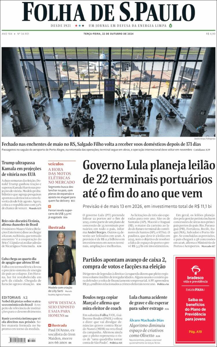 Portada de Folha de São Paulo (Brasil)