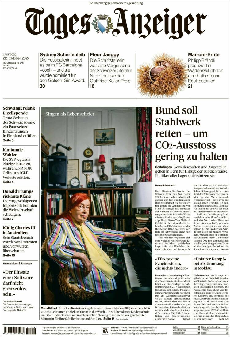 Portada de Tages-Anzeiger (Suiza)