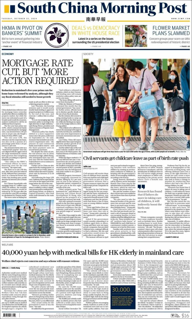 Portada de South China Morning Post (China)