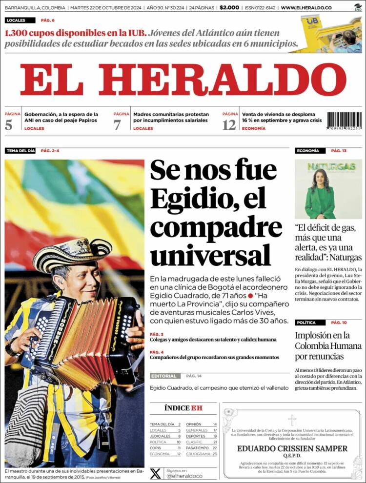 Portada de El Heraldo (Colombia)