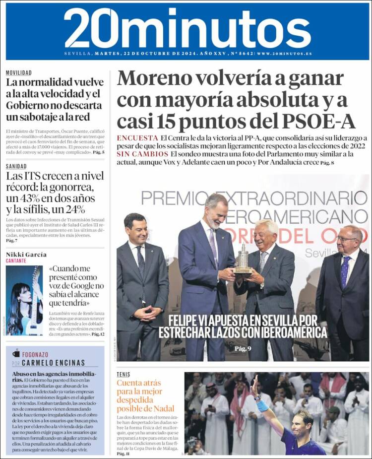 Portada de 20 Minutos - Sevilla (España)