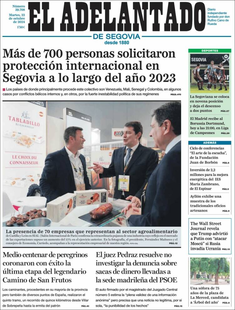 Portada de El Adelantado de Segovia (España)