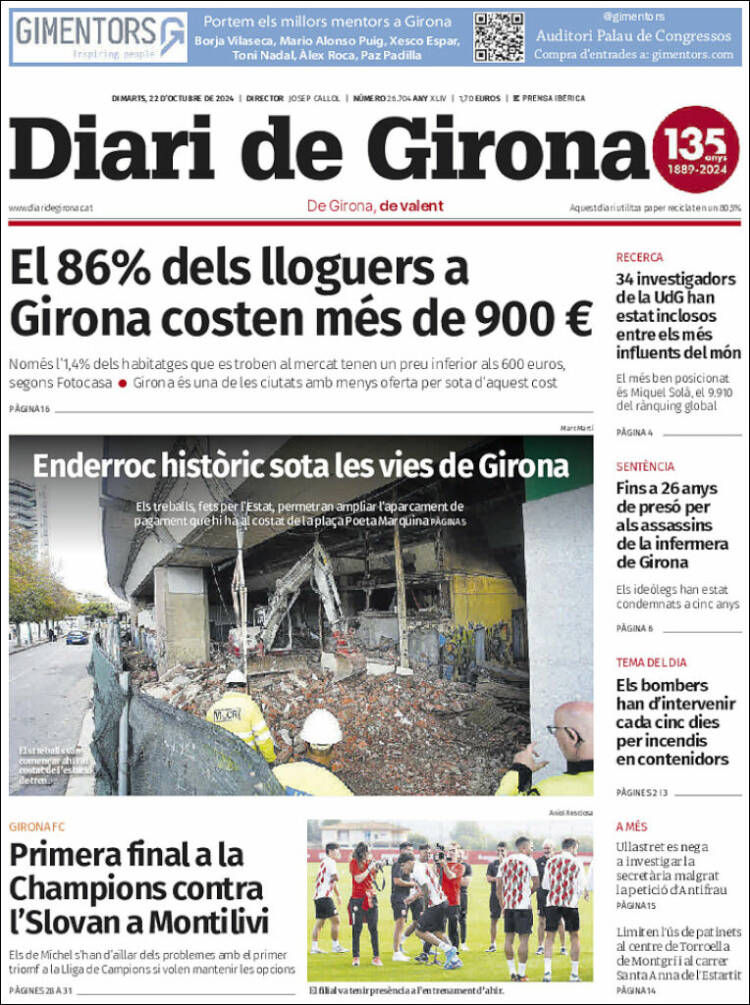 Portada de Diari de Girona (España)