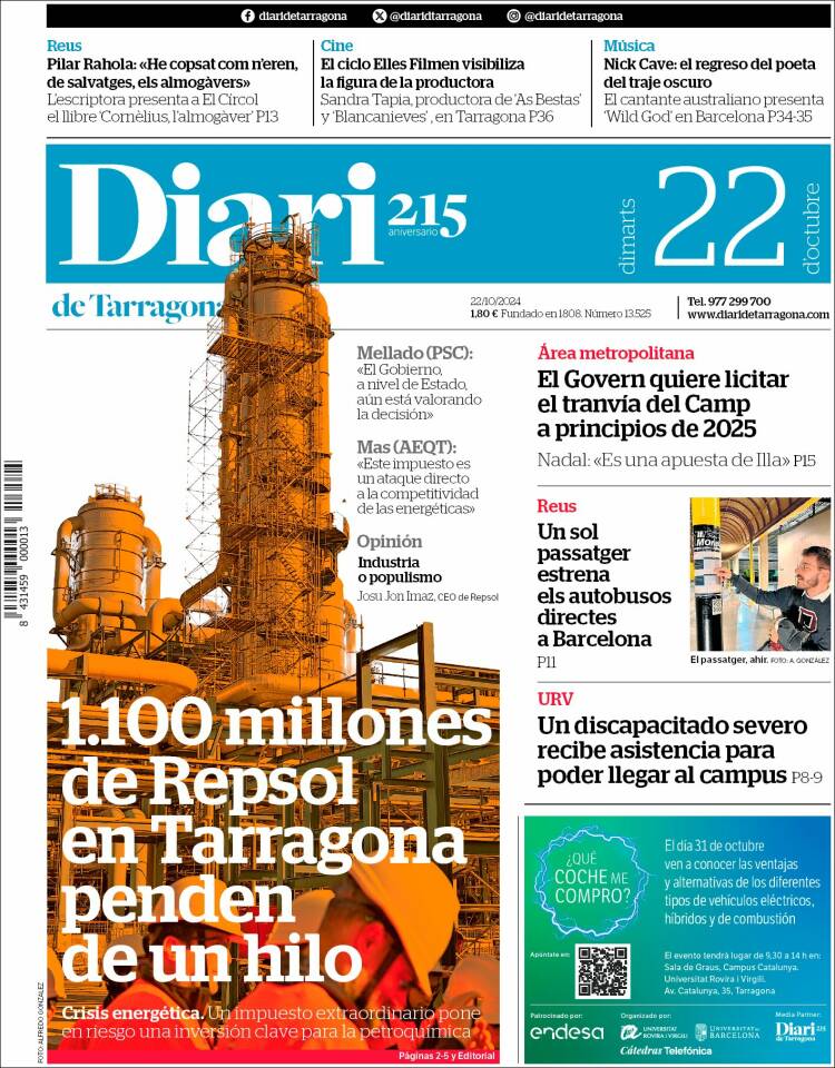 Portada de Diari de Tarragona (España)