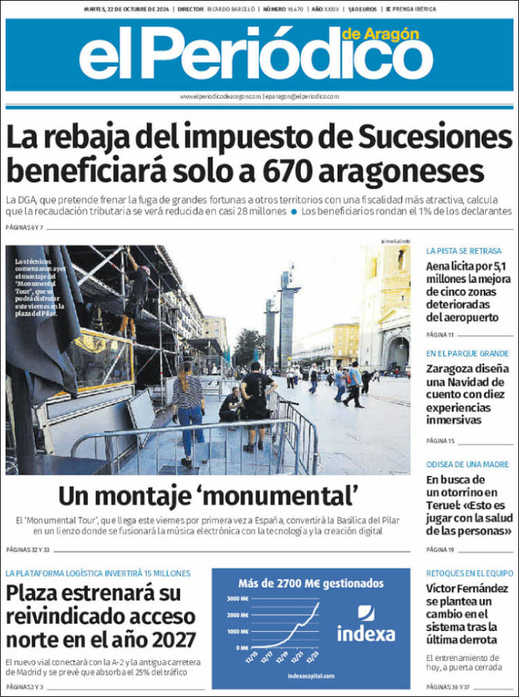 Portada de El Periódico de Aragón (España)