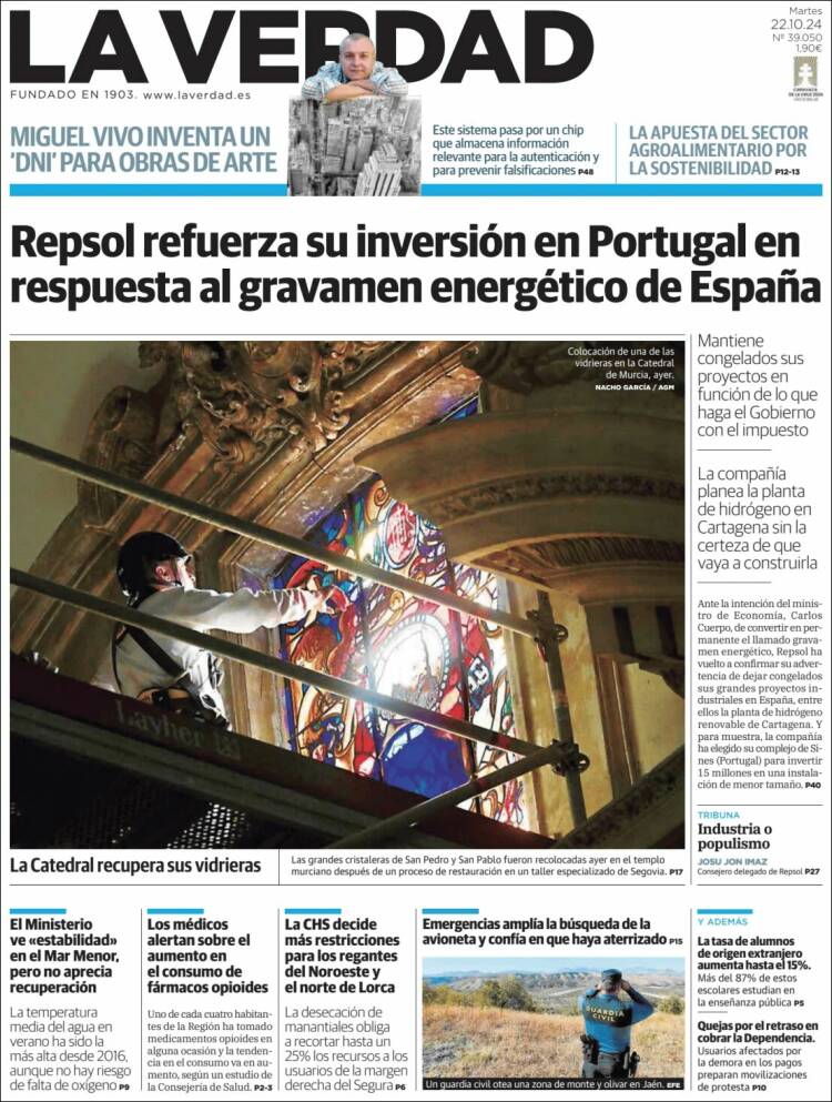 Portada de La Verdad de Murcia (España)