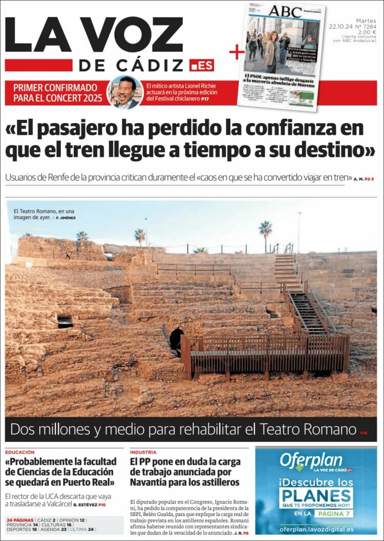 Portada de La Voz de Cádiz (España)