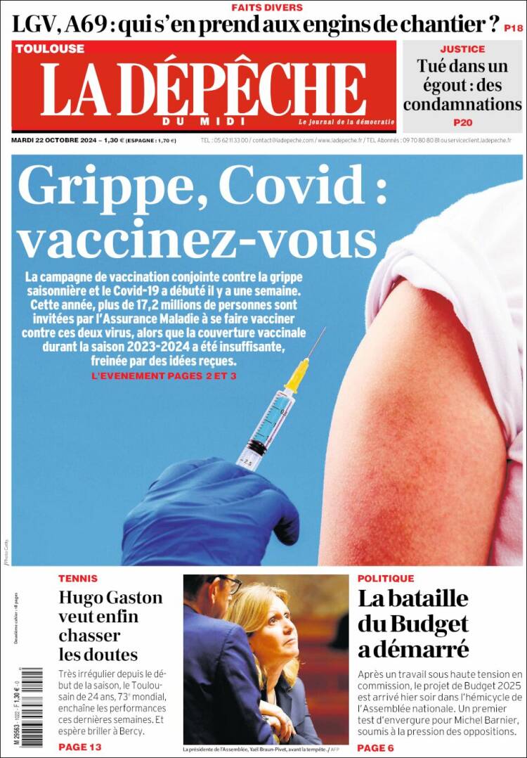 Portada de La Dépêche du Midi (Francia)